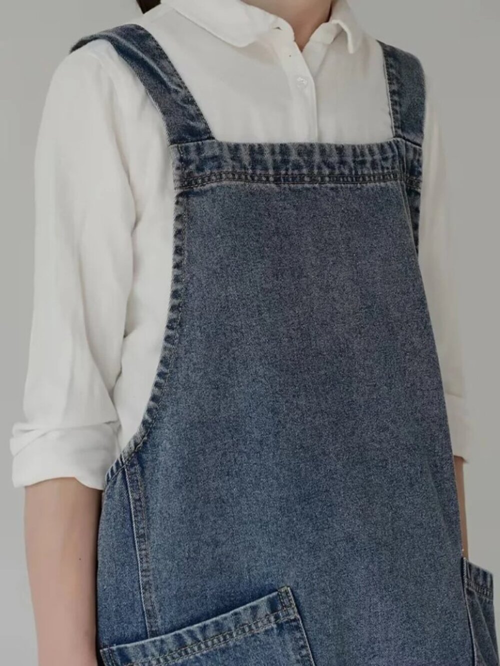 Japanese-Style Denim Apron Dress - Picture 2 of 6